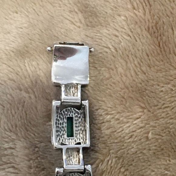 Art Deco Onyx Marcasite Malachite Sterling Silver Bracelet - Picture 10 of 13